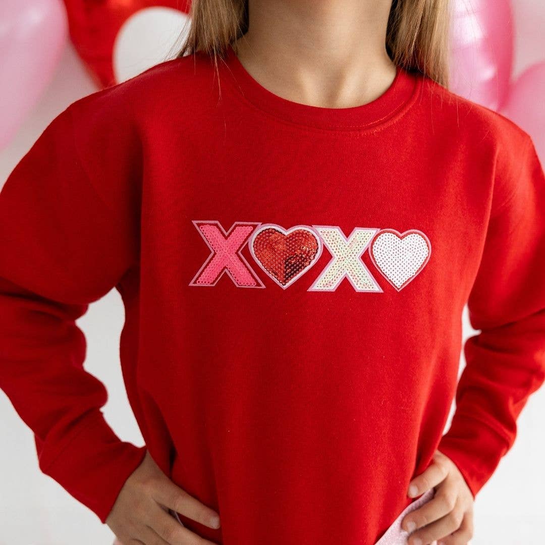 Sweet Wink - XOXO Sequin Patch Valentine's Day Sweatshirt - Kids Crewneck