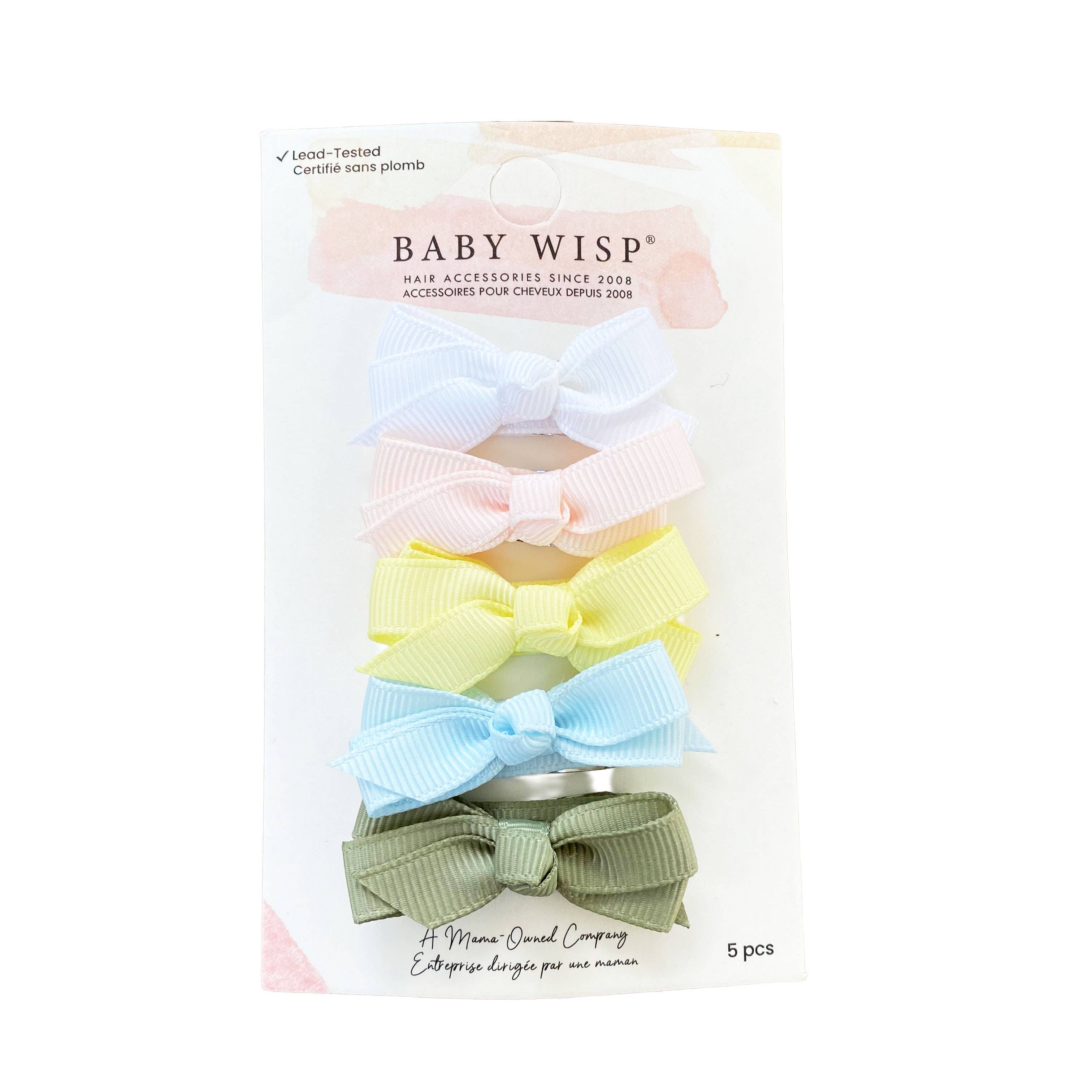 Baby Wisp - 5 Chelsea Boutique Grosgrain Bow on Snap Clips- Pastel Dream