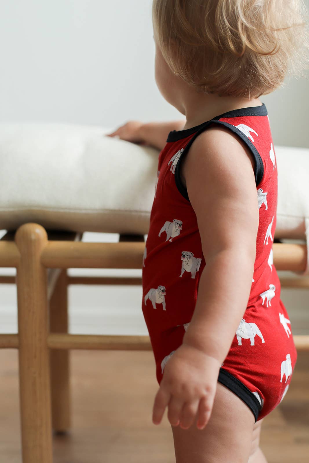 Southern Slumber - Red Bulldog Bamboo Henley Onesie with Snaps - GAME DAY