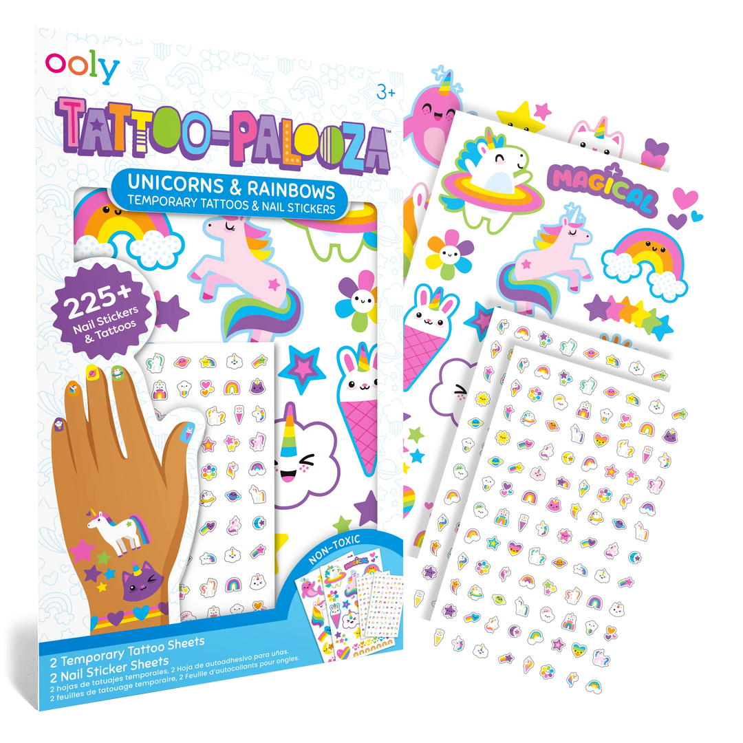 OOLY - Tattoo-Palooza, Tattoos &amp; Nail Stickers - Unicorns &amp; Rainbow