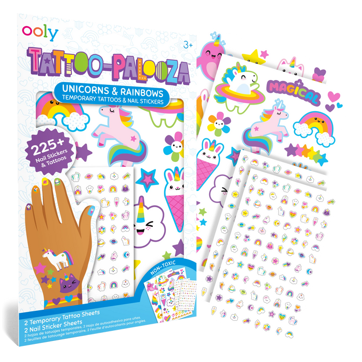 OOLY - Tattoo-Palooza, Tattoos &amp; Nail Stickers - Unicorns &amp; Rainbow