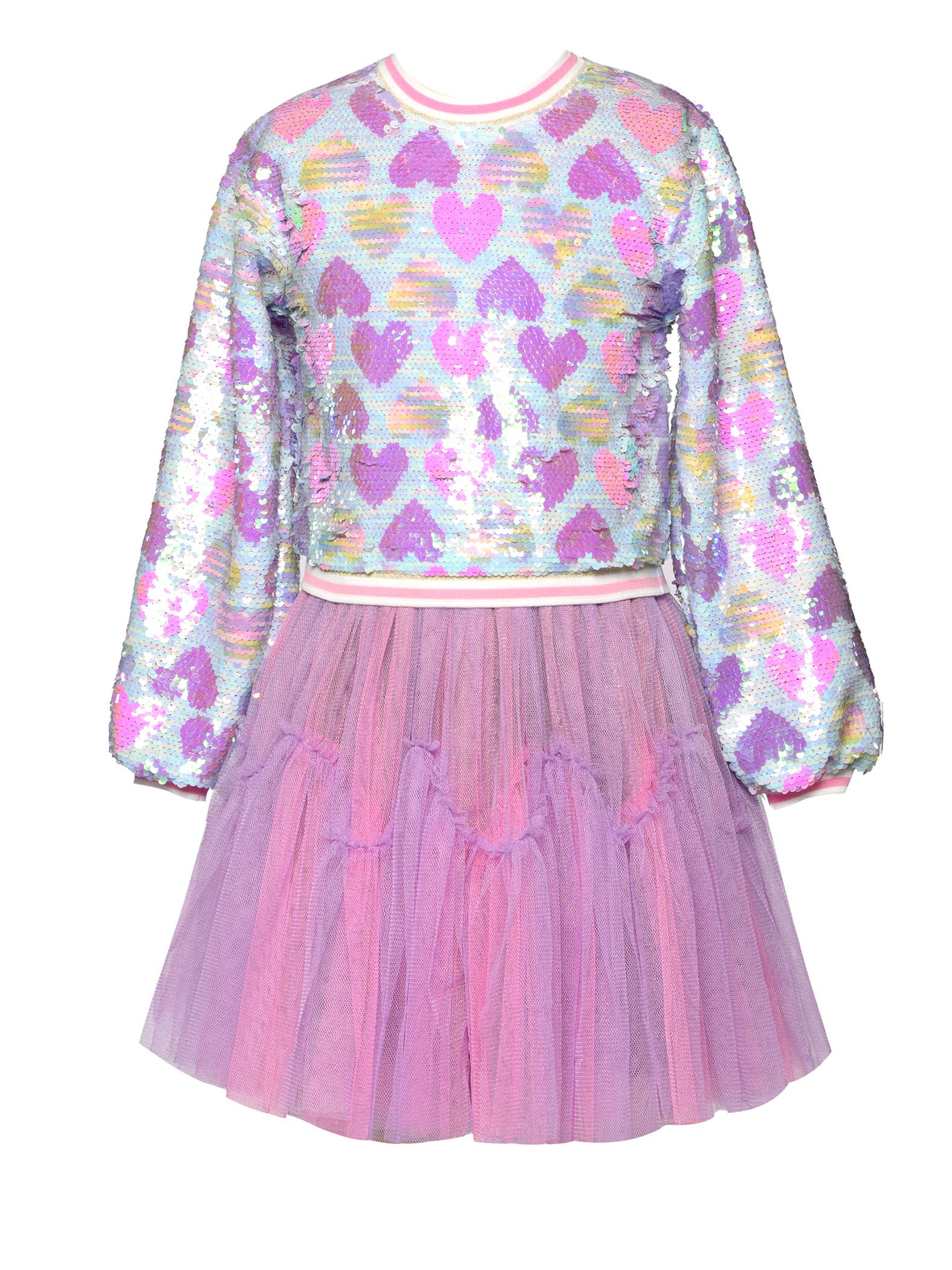 Heart Print Sequined Twofer Dress