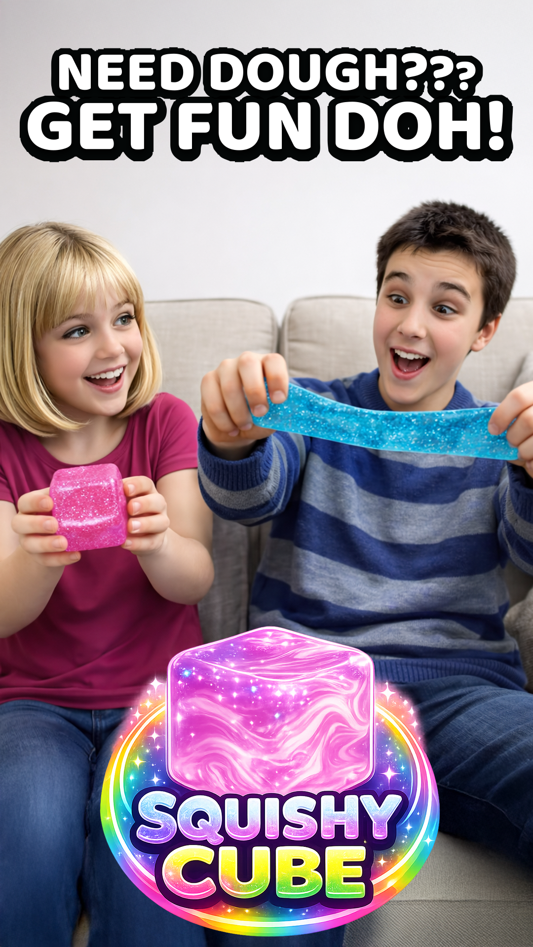 Novelty Brands - Fun Doh Squish & Squeeze Sparkle Cube Fidget Toy-