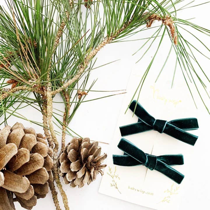 Baby Wisp - Velvet Pigtail Alligator Hair Clips Girls Christmas Bows