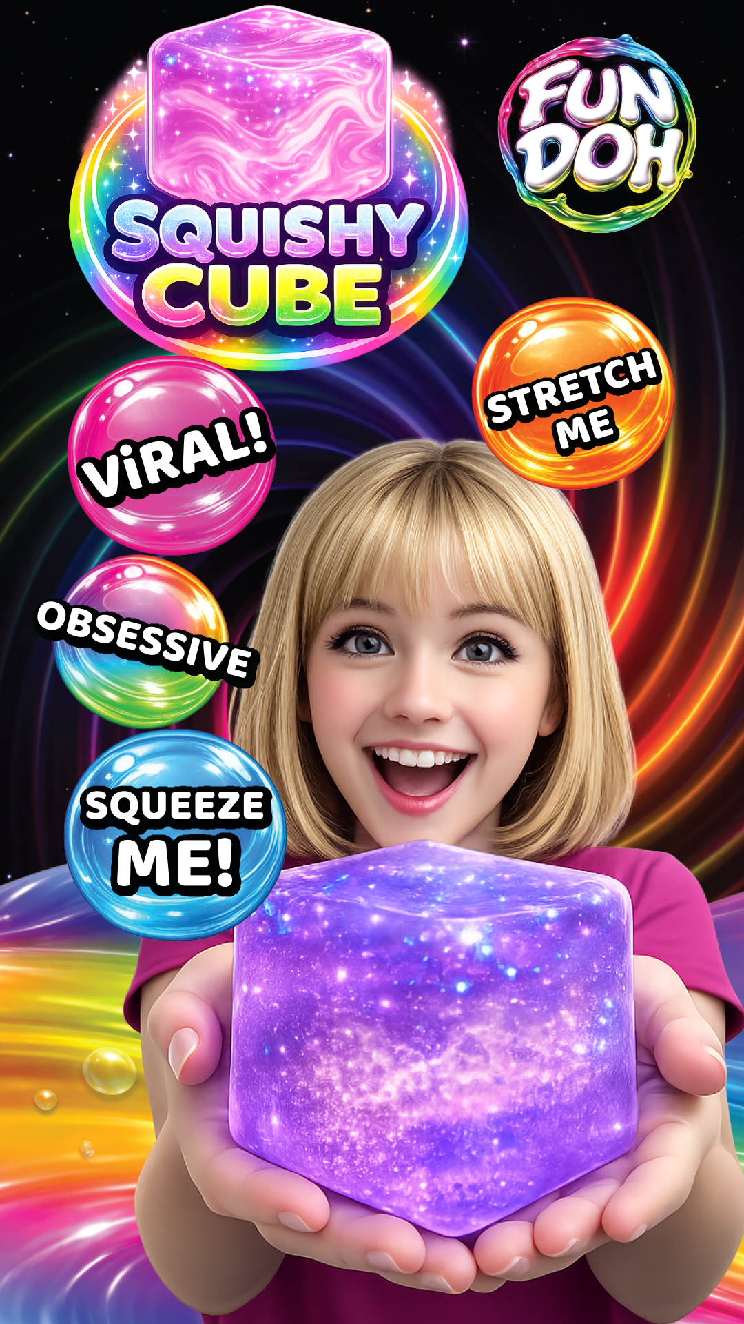 Novelty Brands - Fun Doh Squish & Squeeze Sparkle Cube Fidget Toy-
