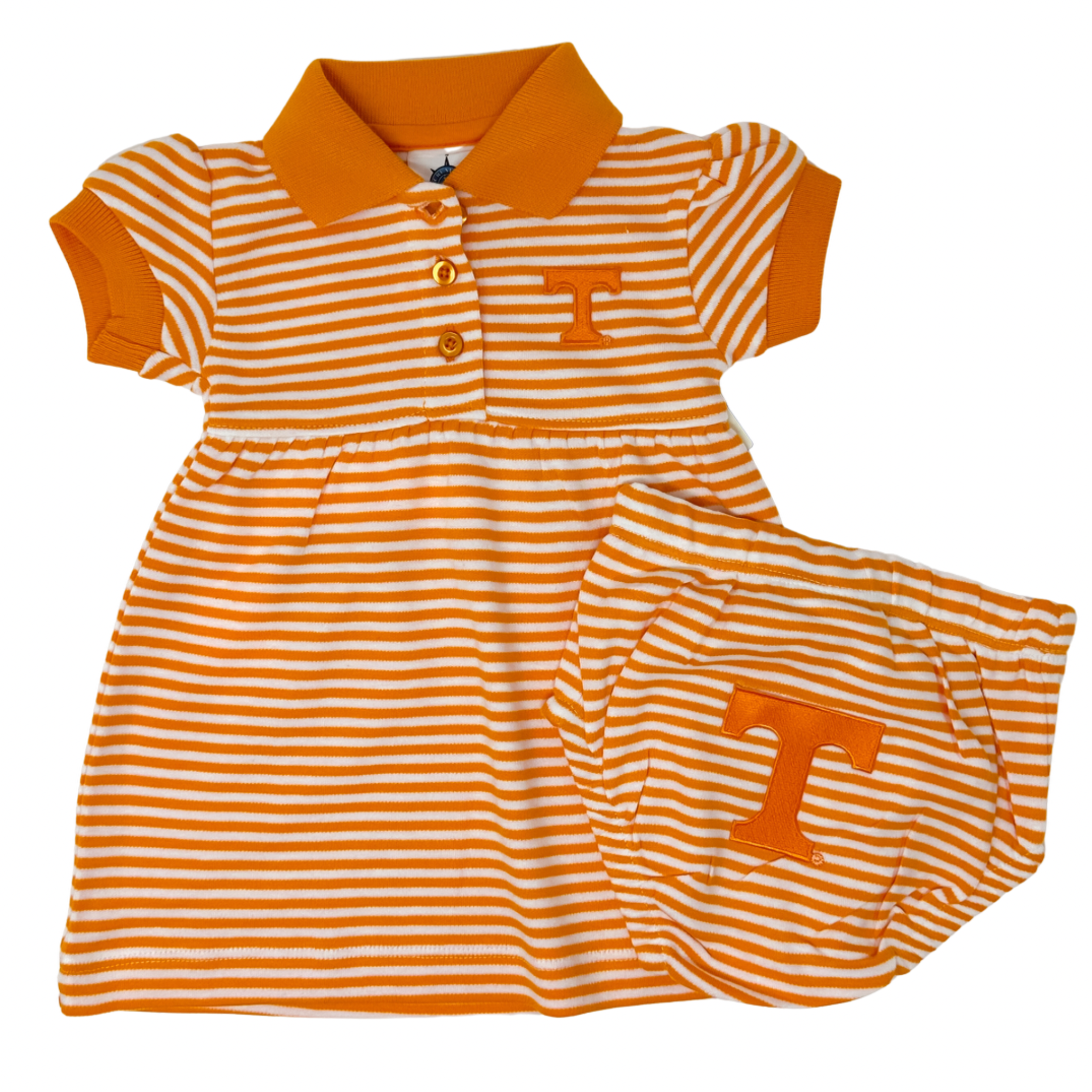 Creative Knitwear - Stripe Dress/ Bloomer - TN Orange/ White