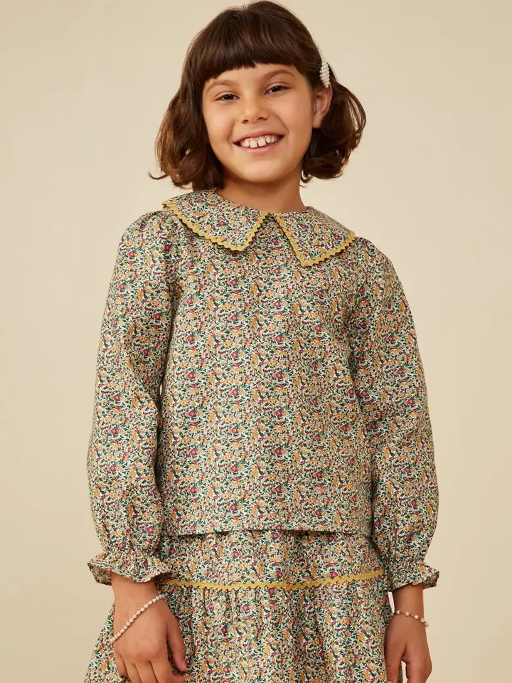 Hayden Girls - Wavy Twill Trimmed Peter Pan Collar Top - Mustard *FINAL SALE*