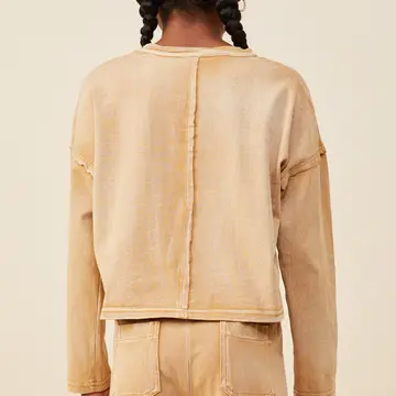 Hayden Girls - Washed Chest Pocket Long Sleeve Knit T Shirt - Taupe *FINAL SALE*