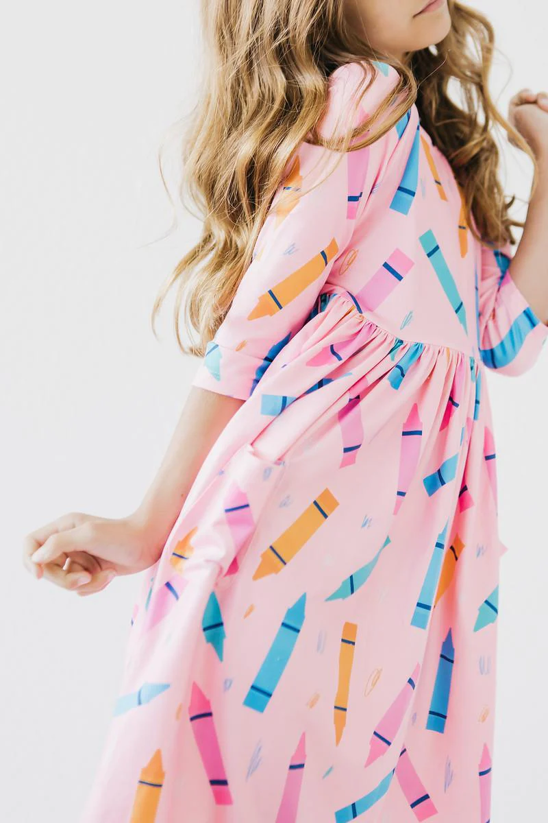 Mila & Rose - Color Crayons 3/4 Sleeve Pocket Twirl Dress