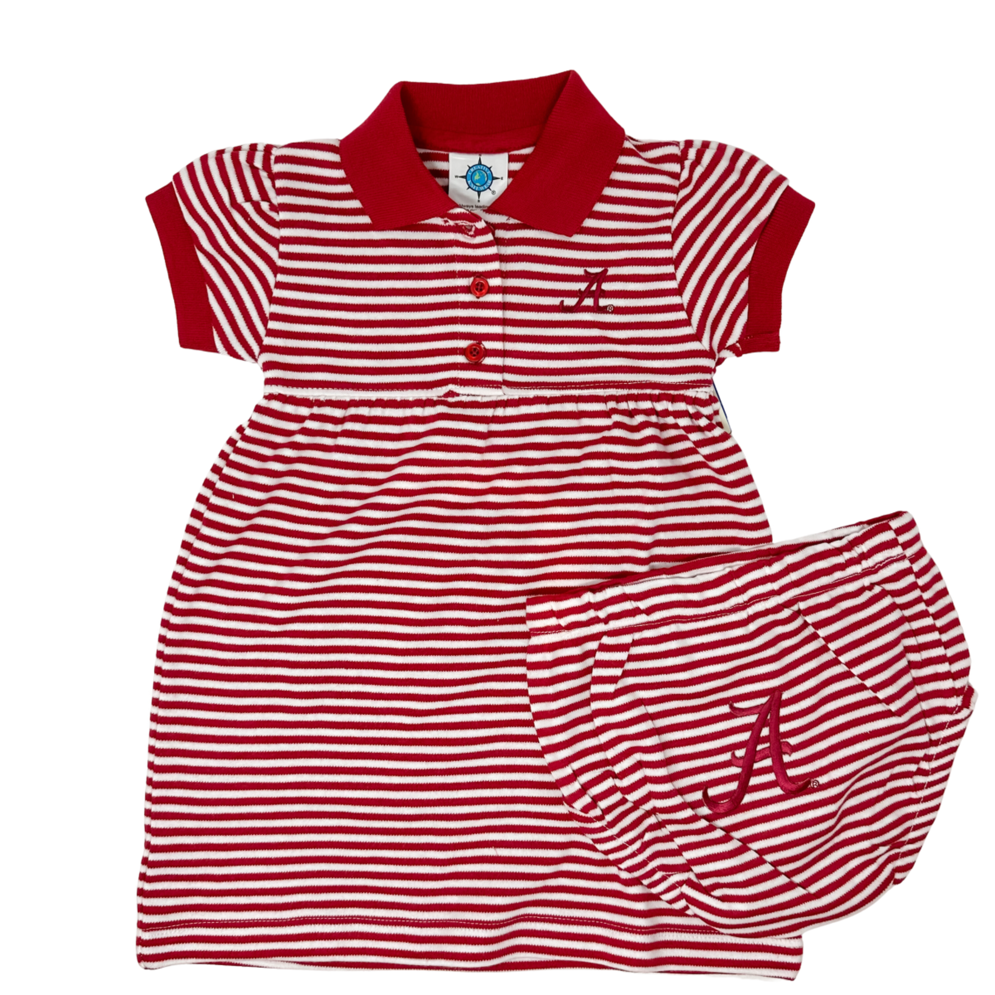 Creative Knitwear - Stripe Dress/ Bloomer - Bama Crimson