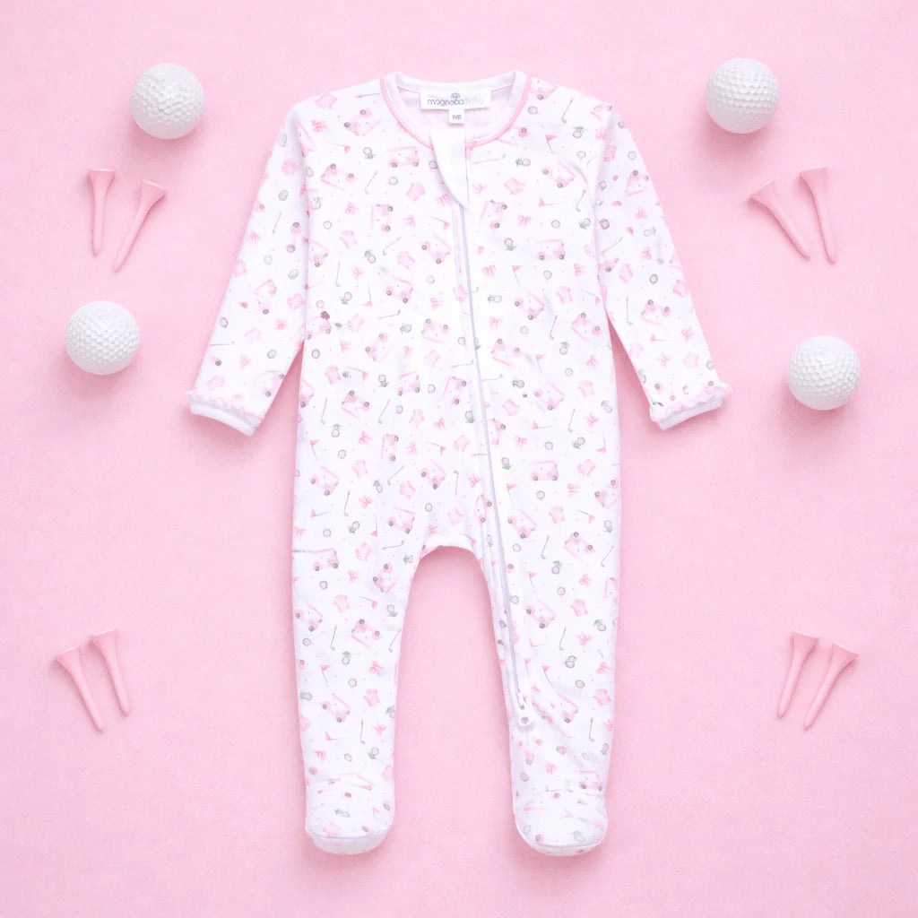 Magnolia Baby - Little Golfer Print Zip Footie - Pink