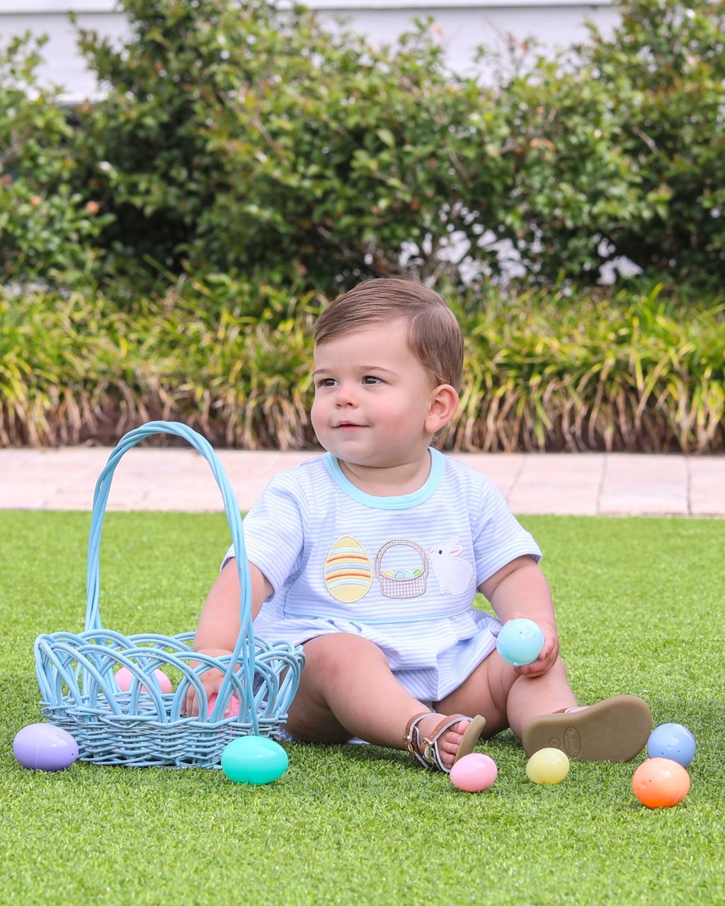 Trotter Street Kids - Bunnies &amp; Baskets Bubble - Blue *FINAL SALE*