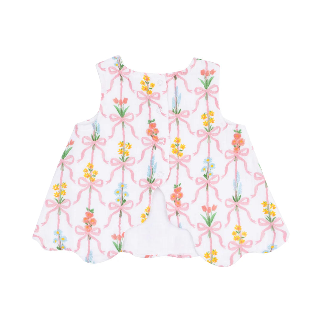 Angel Dear - Ribbon Bouquets Scallop Open-Back Top and Bloomer