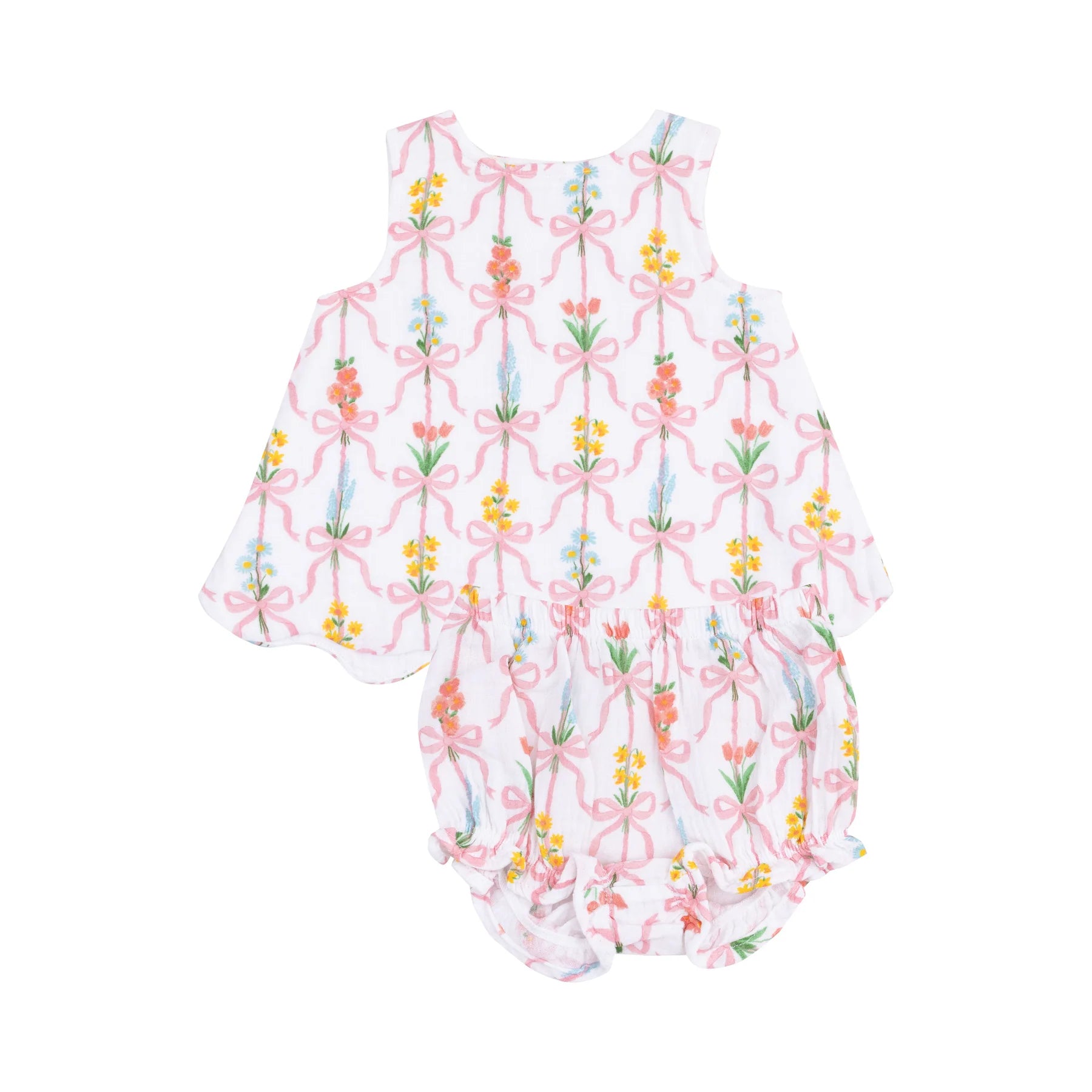 Angel Dear - Ribbon Bouquets Scallop Open-Back Top and Bloomer