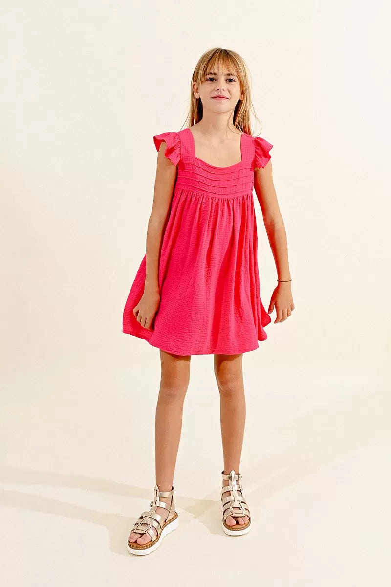 Molly Bracken - Girls Square Neck Dress - Fushia