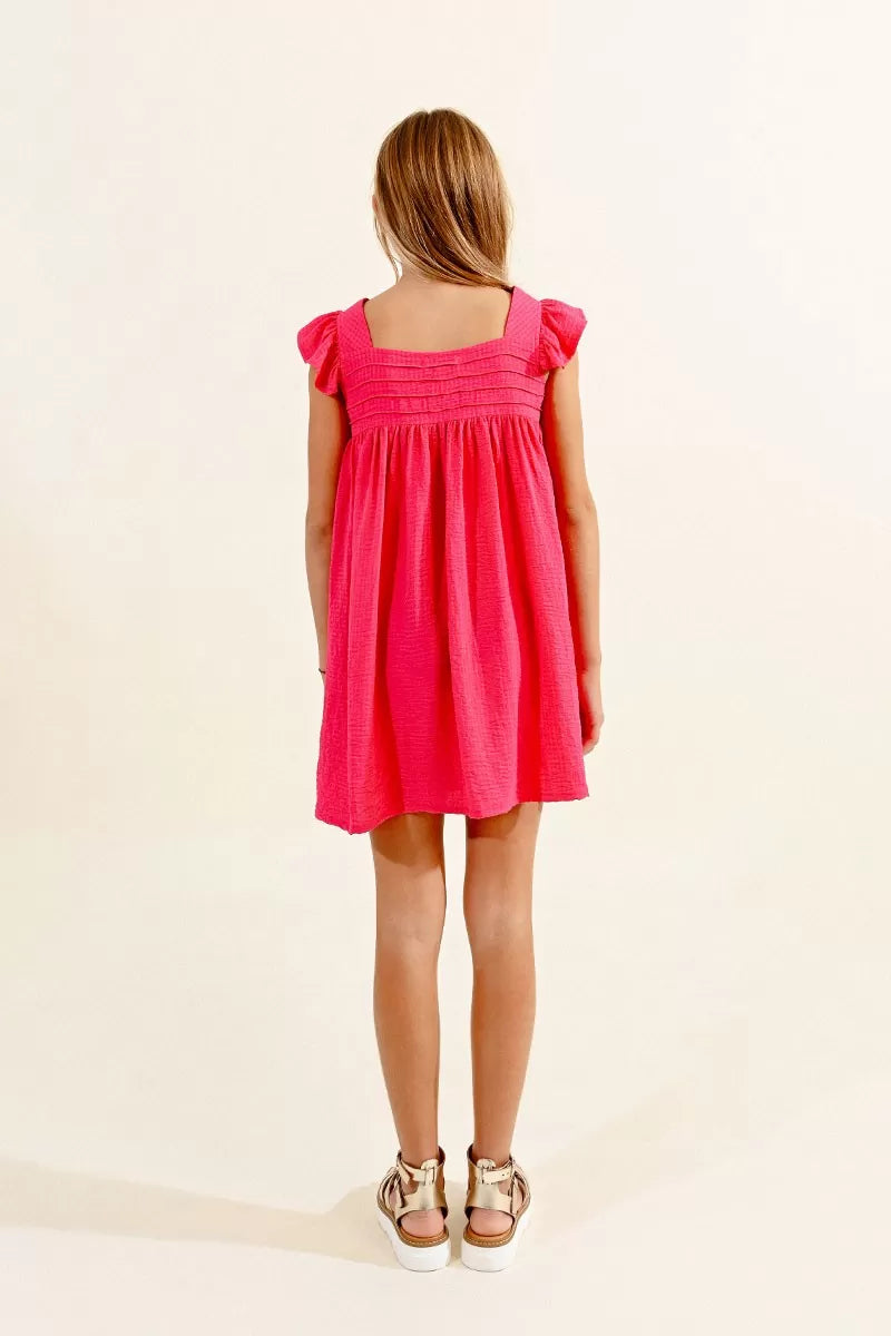 Molly Bracken - Girls Square Neck Dress - Fushia