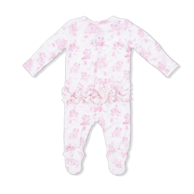 Angel Dear - 2 Way Ruffle Back Zipper Footie - Puppy Toile Pink