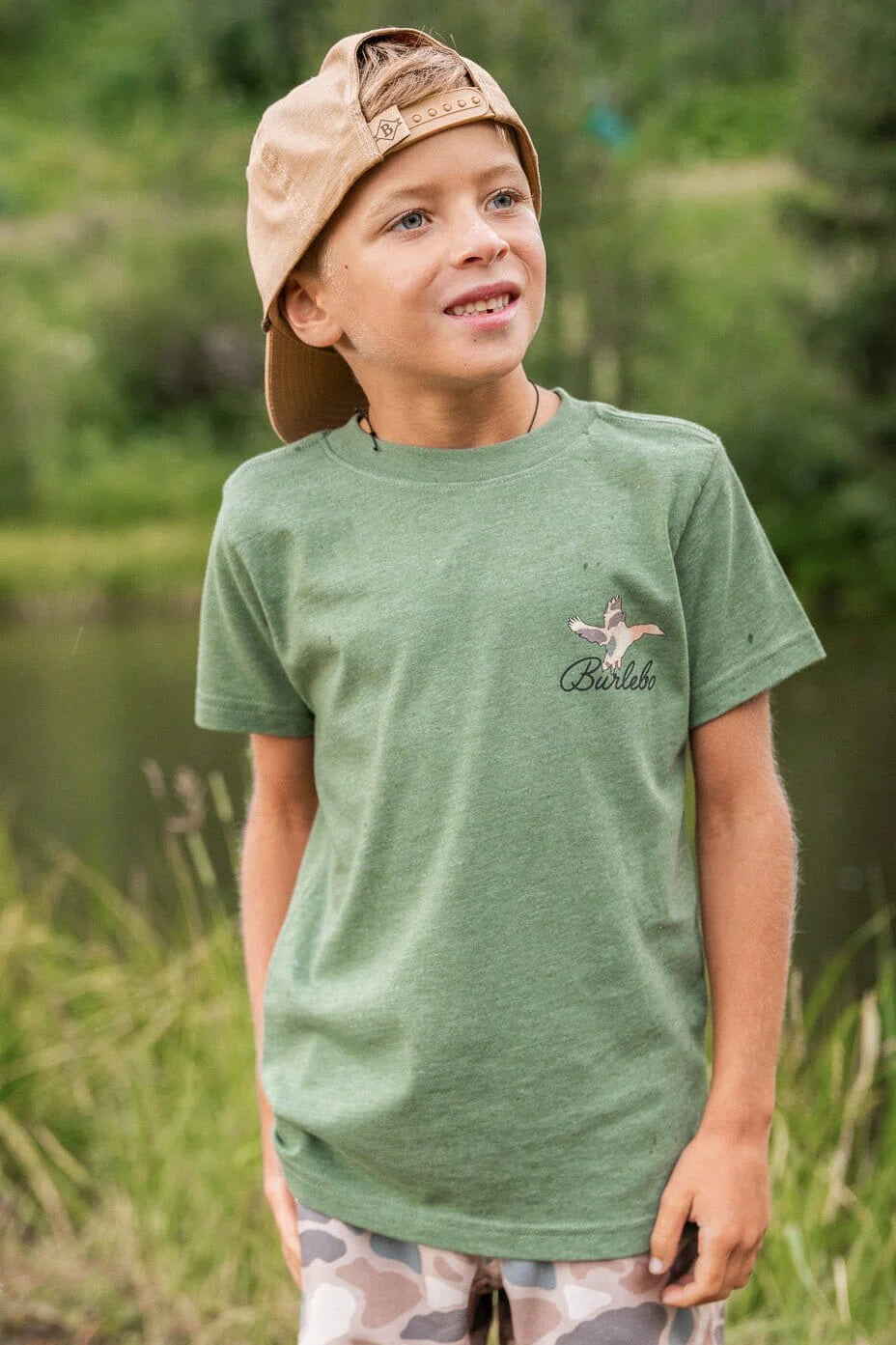 Burlebo - Youth Tee - Ducks Flying In SS - Heather Olive