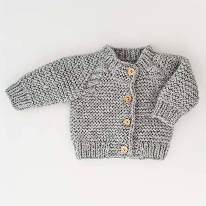 Huggalugs - Ice Grey Garter Stitch Cardigan Sweater