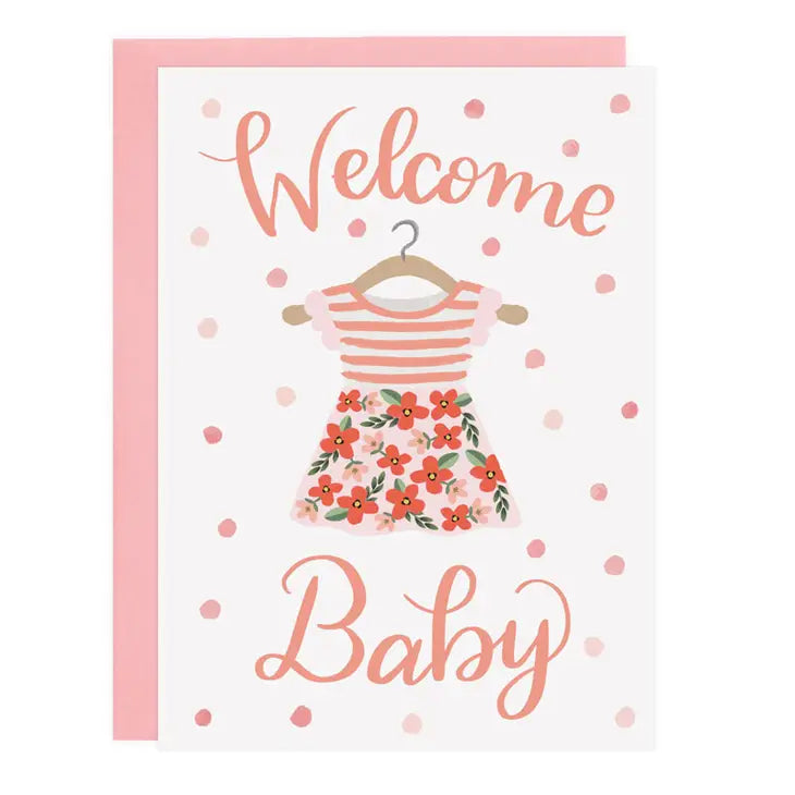 LoveLight Paper - Welcome Baby Card - Girl Dress + Pink Envelope