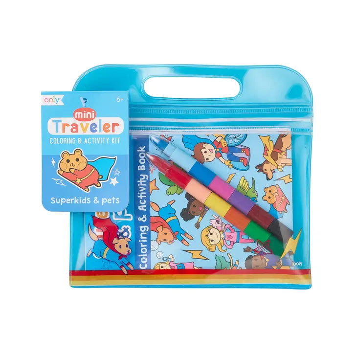 Ooly - Mini Traveler Coloring + Activity Kit - Superkids & Pets