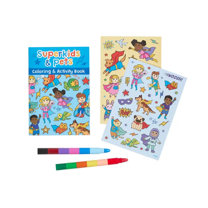 Ooly - Mini Traveler Coloring + Activity Kit - Superkids & Pets