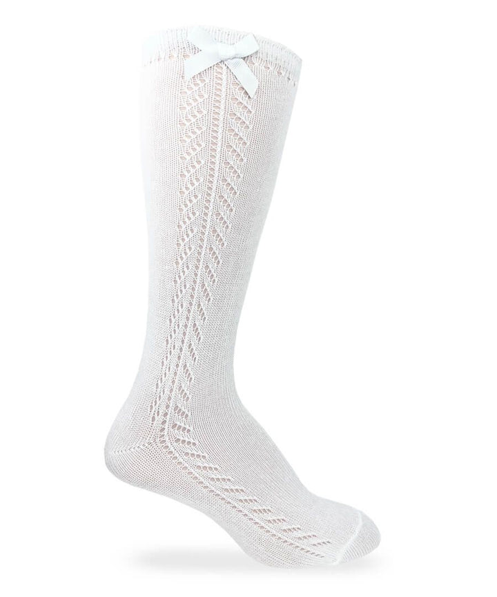 Jefferies Socks - Pointelle Bow Knee High Socks 1 Pair - White