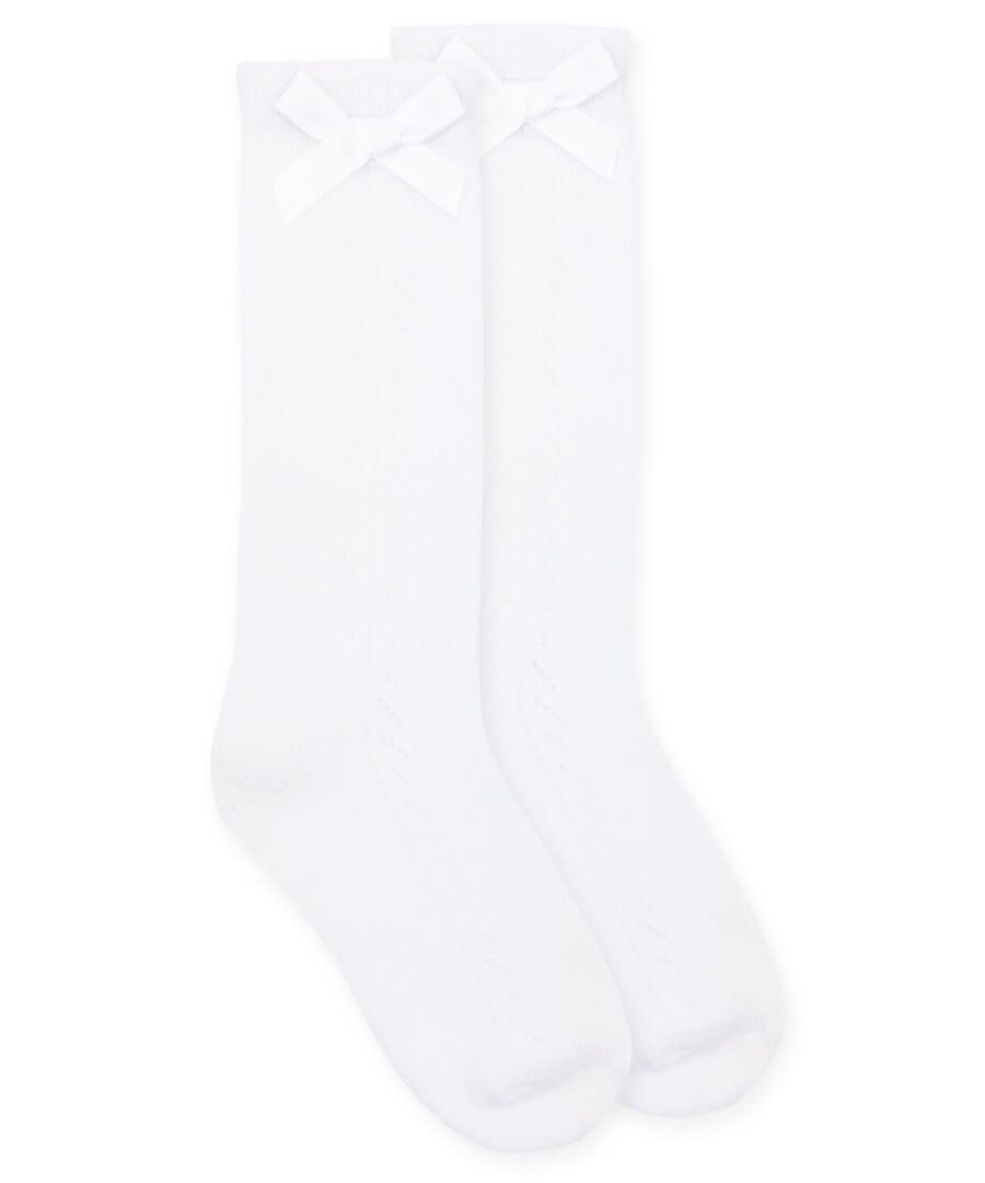 Jefferies Socks - Pointelle Bow Knee High Socks 1 Pair - White