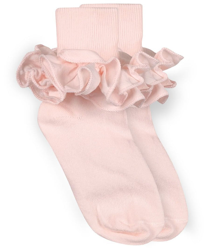 Jefferies Socks - Misty Ruffle Lace Turn Cuff Socks 1 Pair - Pastel Pink