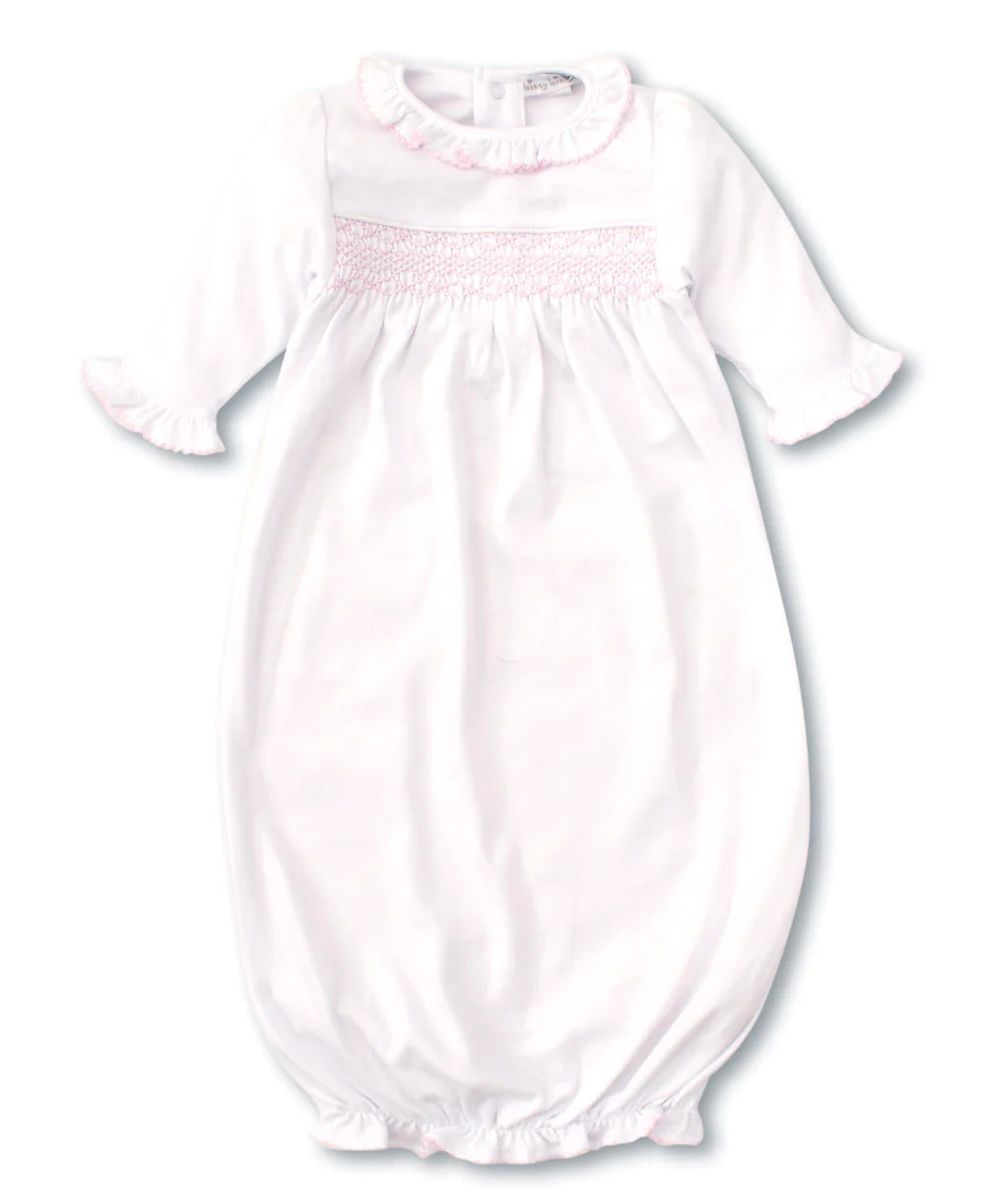 Kissy Kissy - Hand Smocked CLB Charmed Sack Gown - White/Pink