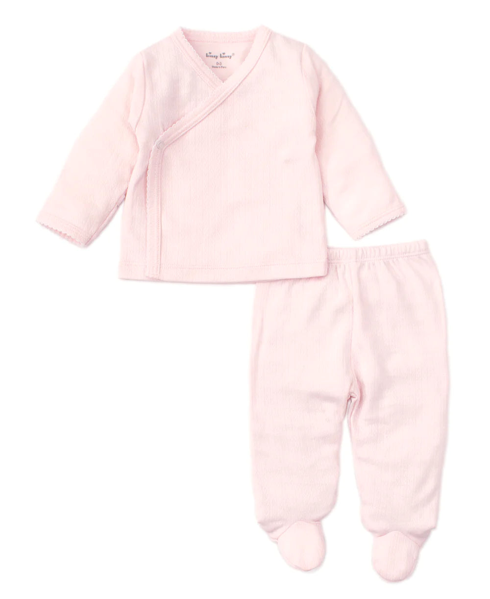 Kissy Kissy -  Pointelle Cross Tee and Pant Set - Pink